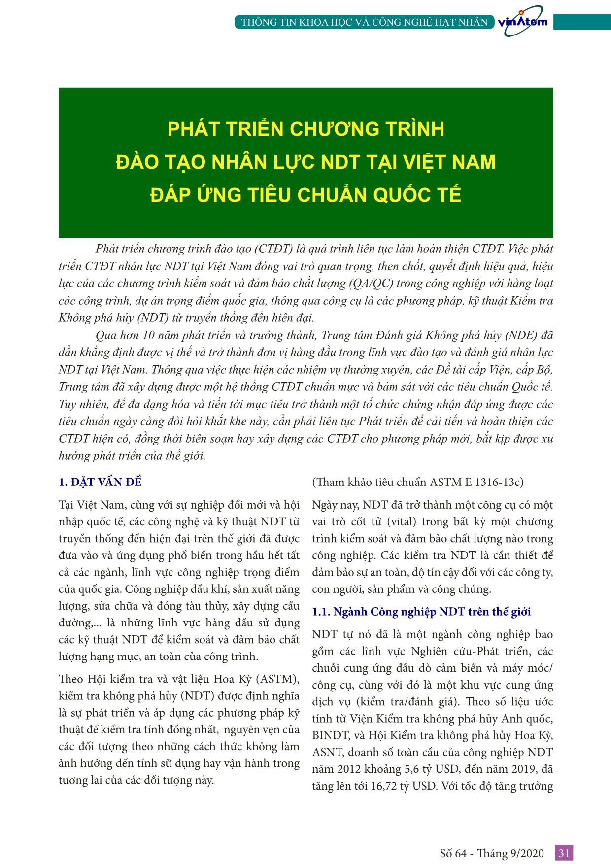 Phát triển chương trình đào tạo nhân lực NDT tại Việt Nam đáp ứng tiêu chuẩn quốc tế trang 1