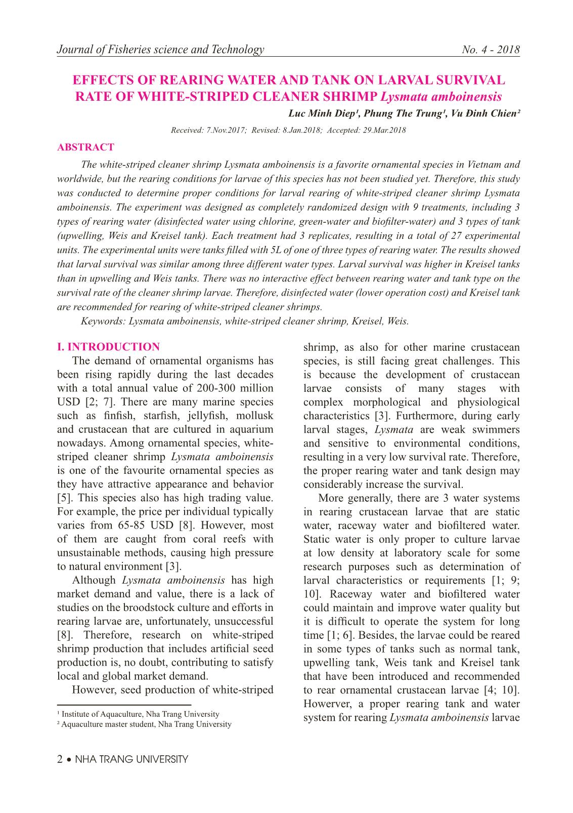 Journal of Fisheries science and Technology - No.4/2018 trang 2