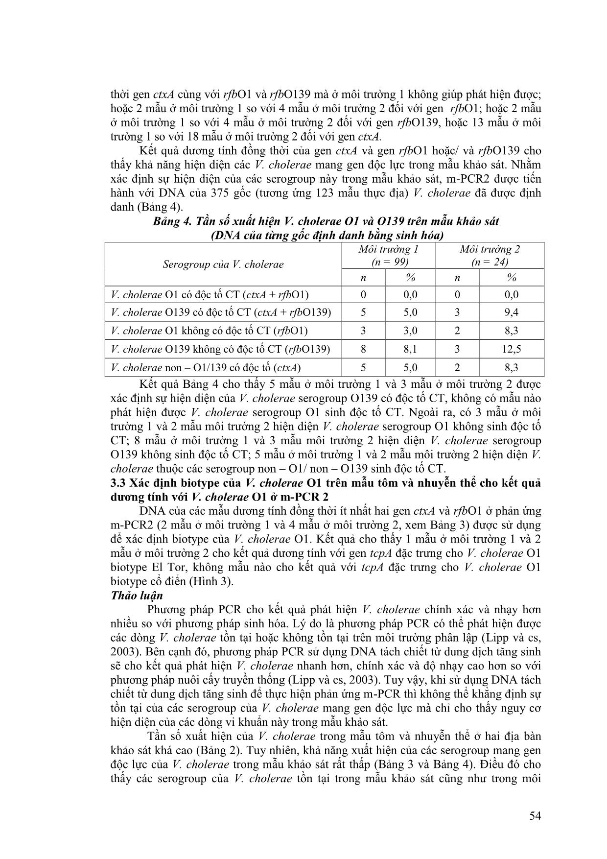 Tần số xuất hiện vibrio cholerae trên tôm và nhuyễn thể, xác định serogroup O1, O139 và biotype của V. Cholerae bằng kỹ thuật Multiplex-PCR trang 7