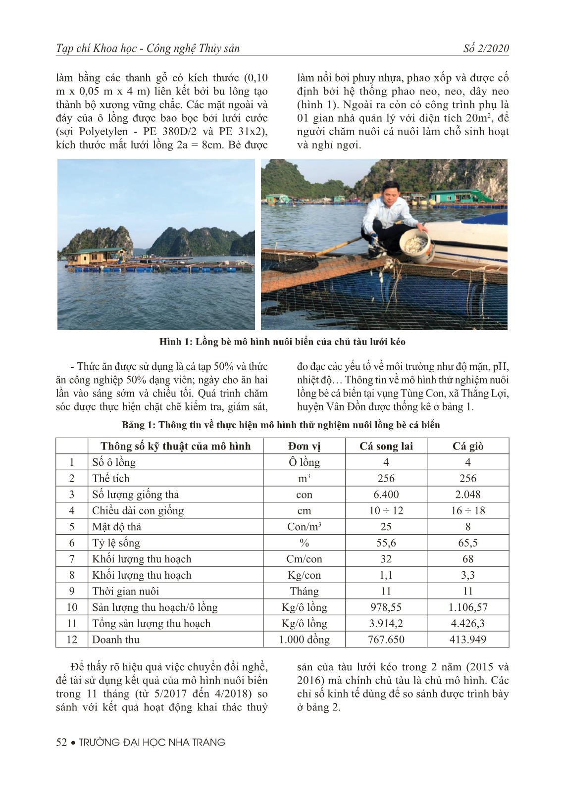 Kết quả nghiên cứu xây dựng giải pháp chuyển đổi nghề lưới kéo của huyện Vân Đồn, tỉnh Quảng Ninh khai thác thuỷ sản tại vùng biển ven bờ sang nghề nuôi biển trang 4