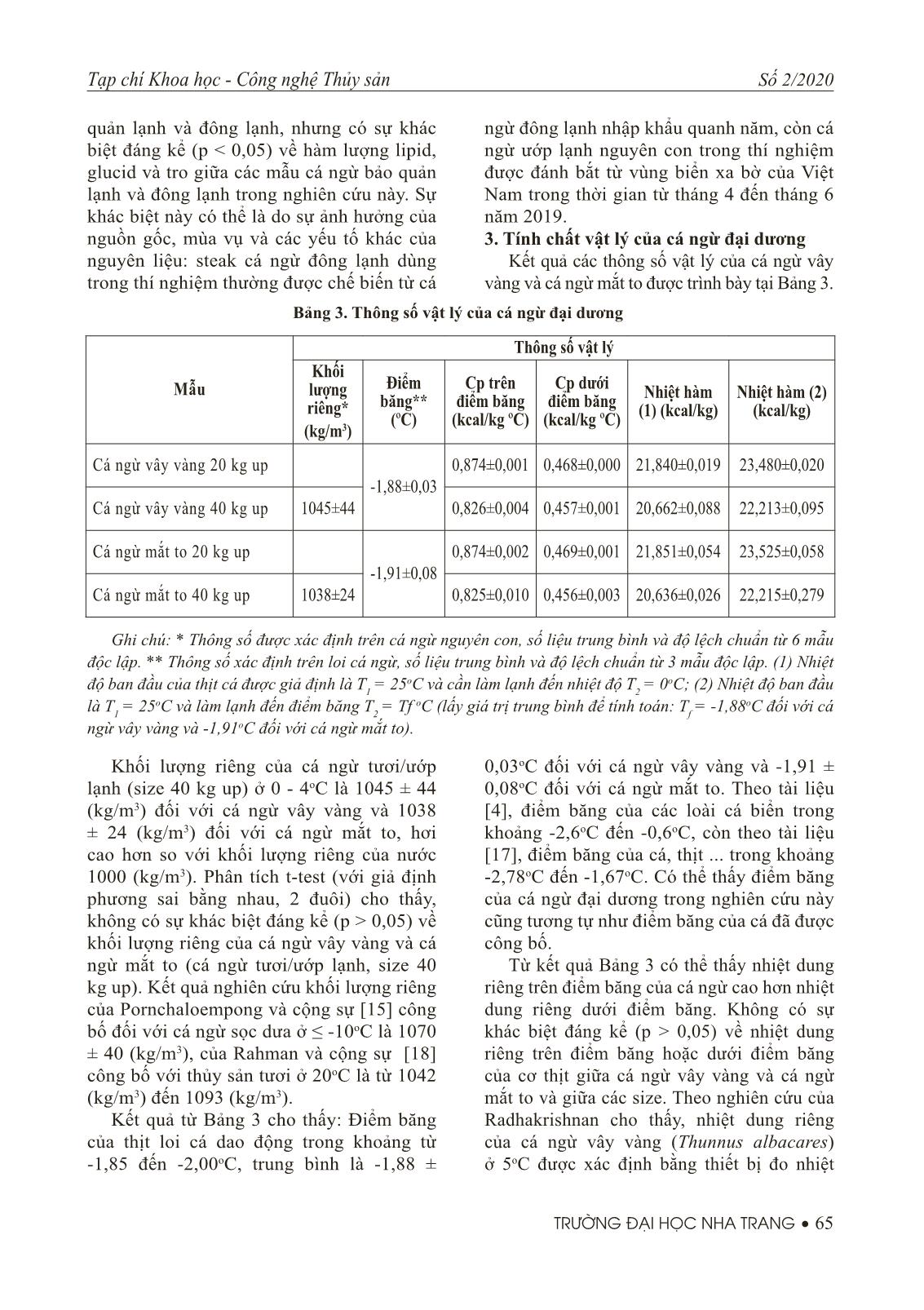 Thành phần hoá học cơ bản và một số tính chất vật lý của cá ngừ đại dương đánh bắt tại Việt Nam trang 7