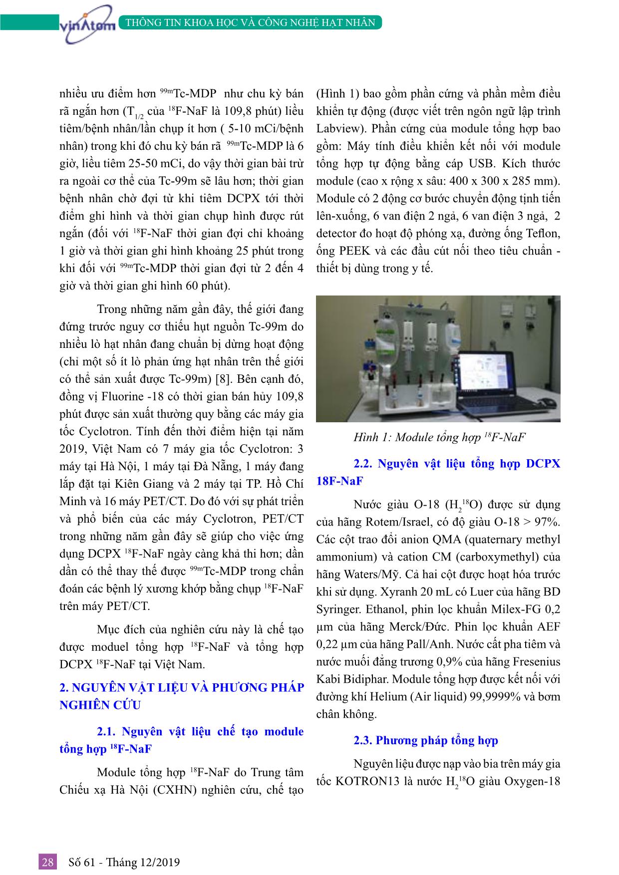 Nghiên cứu chế tạo module tổng hợp 18F-NAF và điều chế dược chất phóng xạ 18F-NAF tại trung tâm chiếu xạ Hà Nội trang 2