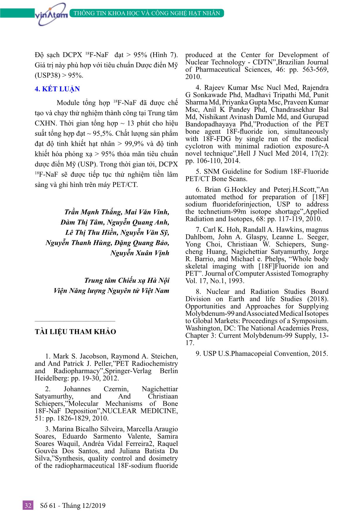 Nghiên cứu chế tạo module tổng hợp 18F-NAF và điều chế dược chất phóng xạ 18F-NAF tại trung tâm chiếu xạ Hà Nội trang 6