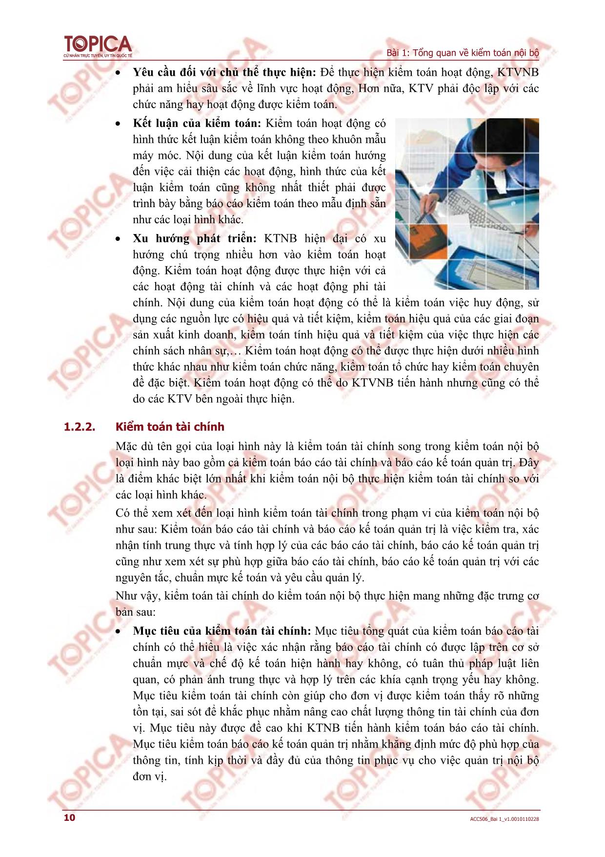 Bài giảng Kiểm toán nội bộ - Phần I: Kiểm toán nội bộ trong hệ thống kiểm toán - Bài 1: Tổng quan về kiểm toán nội bộ trang 10