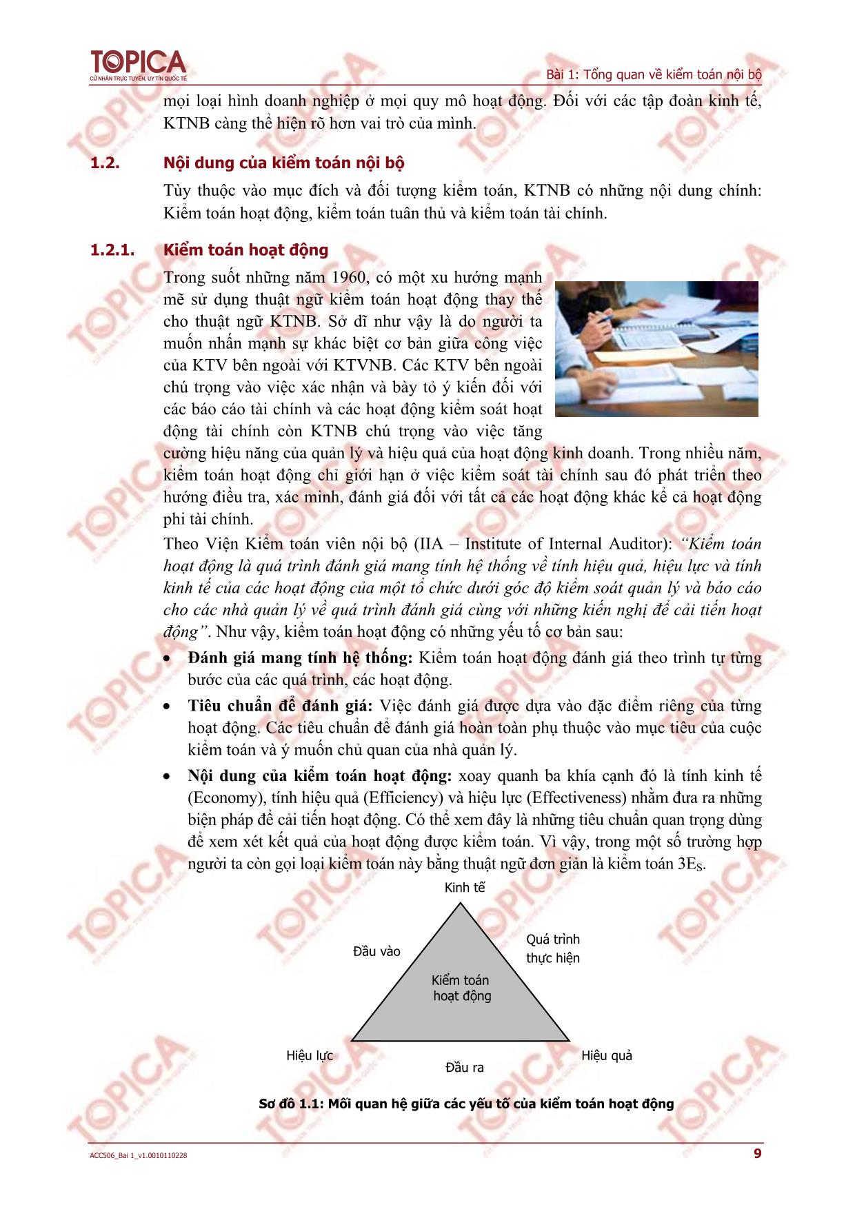 Bài giảng Kiểm toán nội bộ - Phần I: Kiểm toán nội bộ trong hệ thống kiểm toán - Bài 1: Tổng quan về kiểm toán nội bộ trang 9