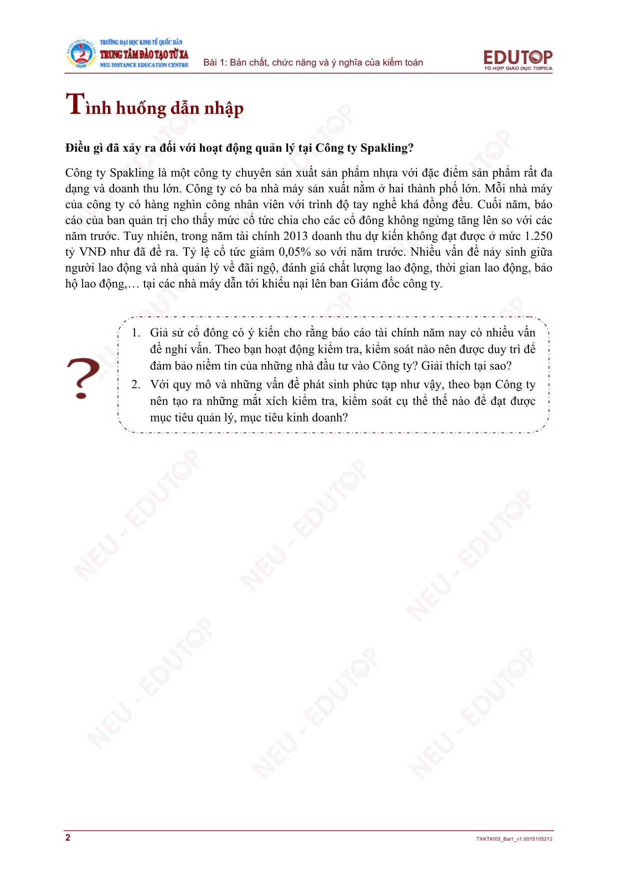 Bài giảng Kiểm toán căn bản - Bài 1: Bản chất, chức năng và ý nghĩa của kiểm toán trang 2