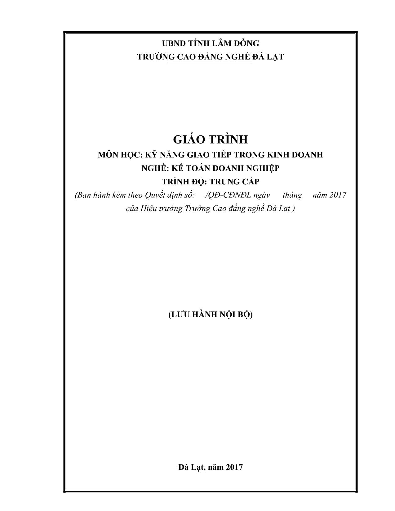 Giáo trình Kỹ năng giao tiếp trong kinh doanh trang 1