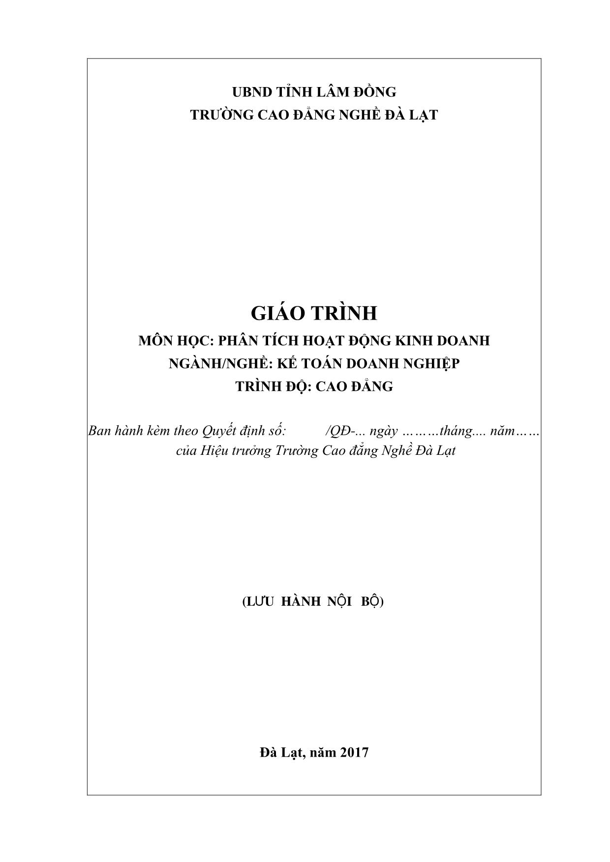 Giáo trình Phân tích hoạt động kinh doanh trang 1