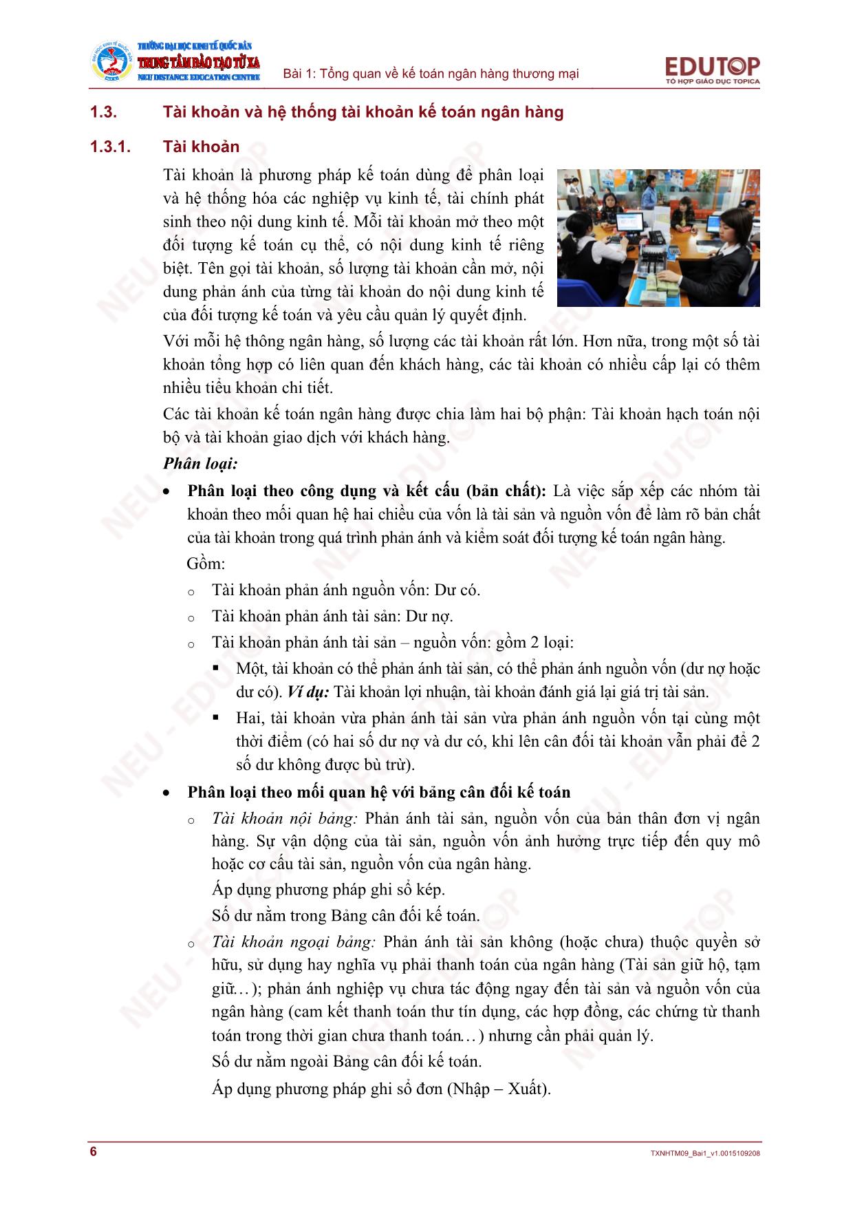 Bài giảng Kế toán ngân hàng thương mại - Bài 1: Tổng quan về kế toán ngân hàng thương mại trang 6