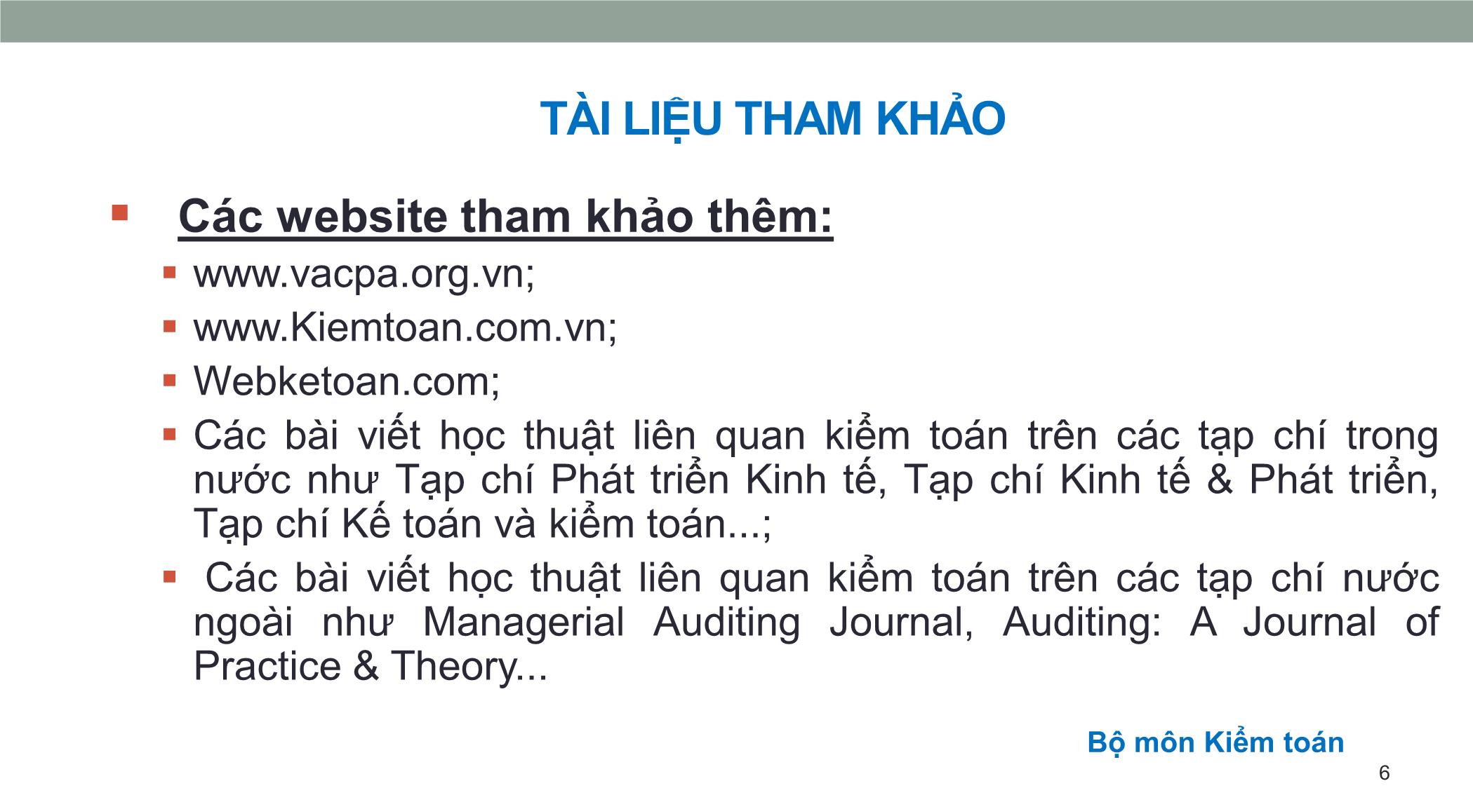 Bài giảng Kiểm toán doanh nghiệp - Chương mở đầu: Giới thiệu môn học trang 6