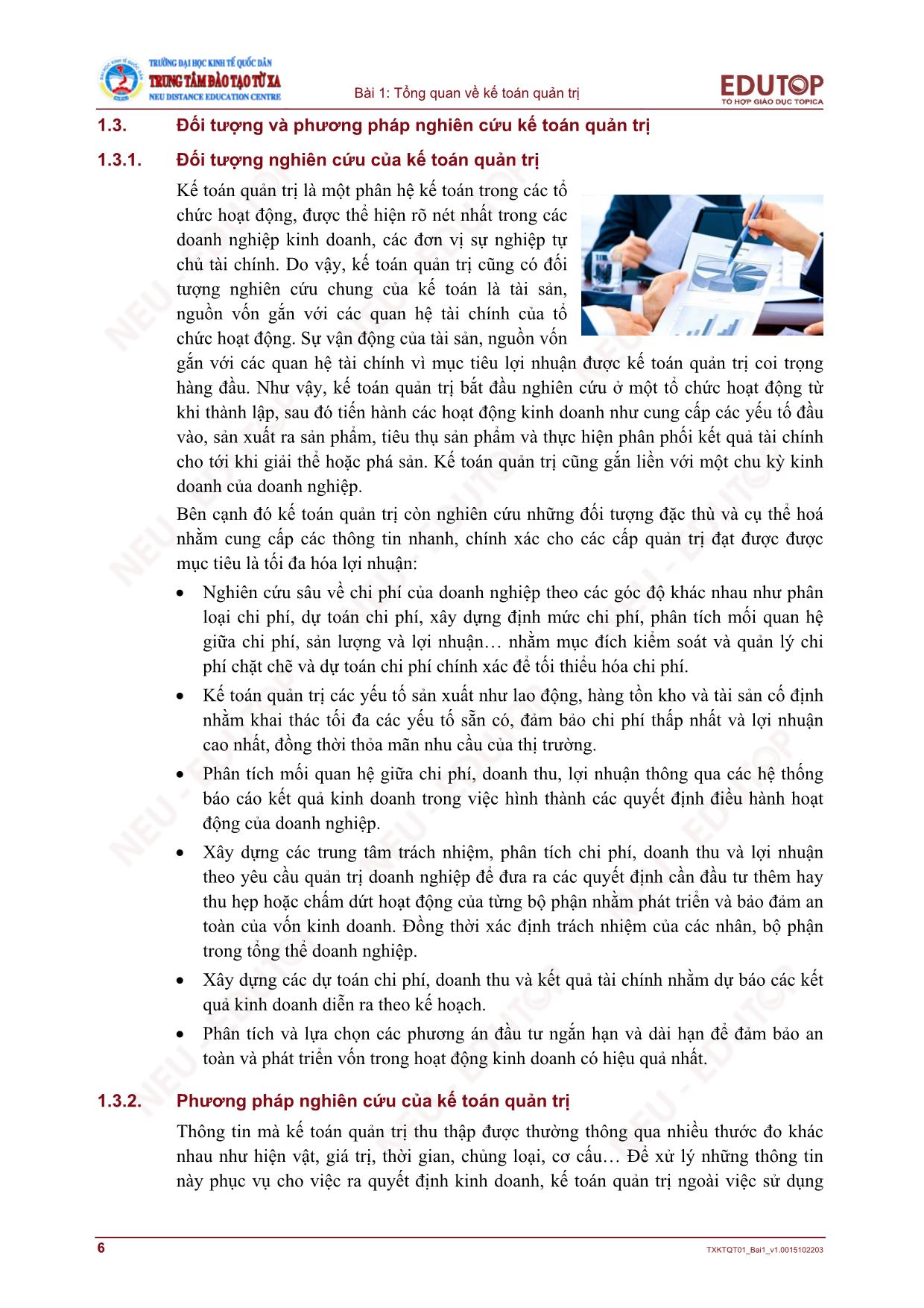 Bài giảng Kế toán quản trị - Bài 1: Tổng quan về kế toán quản trị trang 6