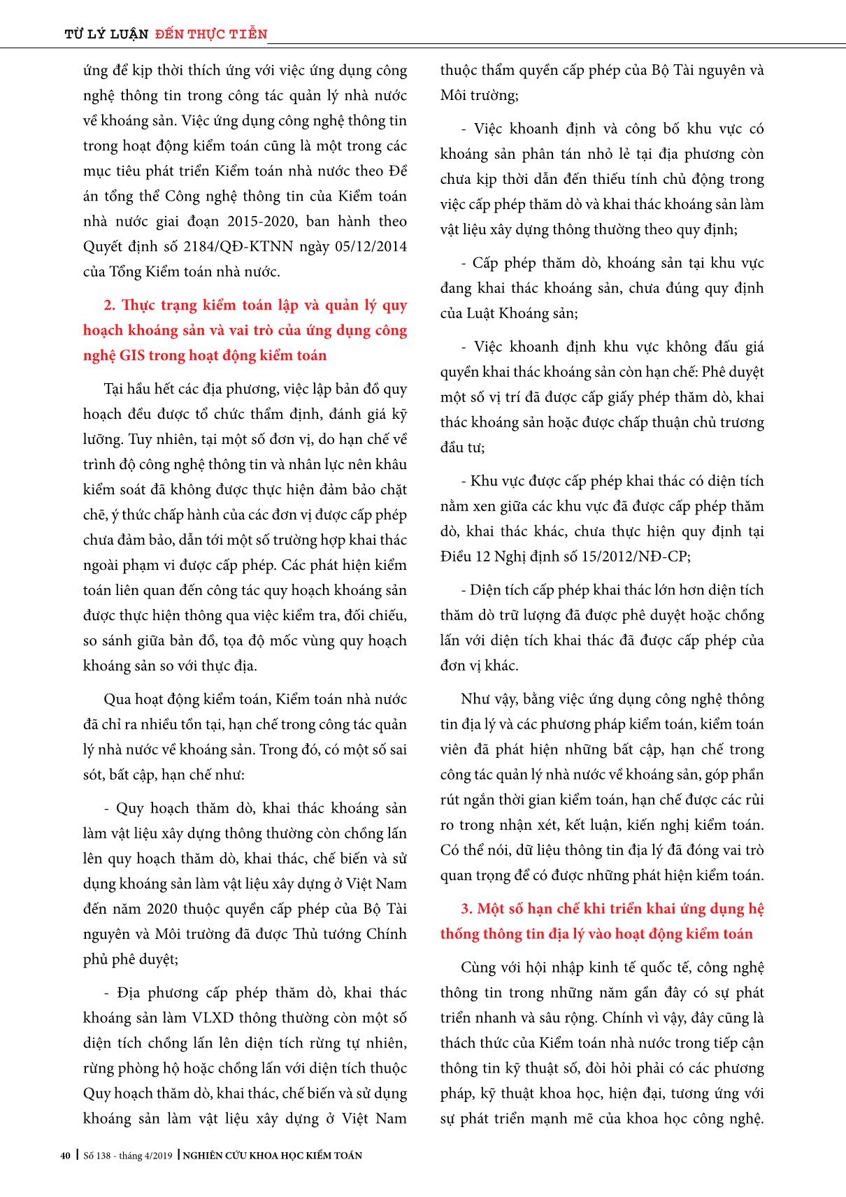 Ứng dụng hệ thống thông tin địa lý vào kiểm toán việc lập và quản lý quy hoạch các dự án khoáng sản trang 3