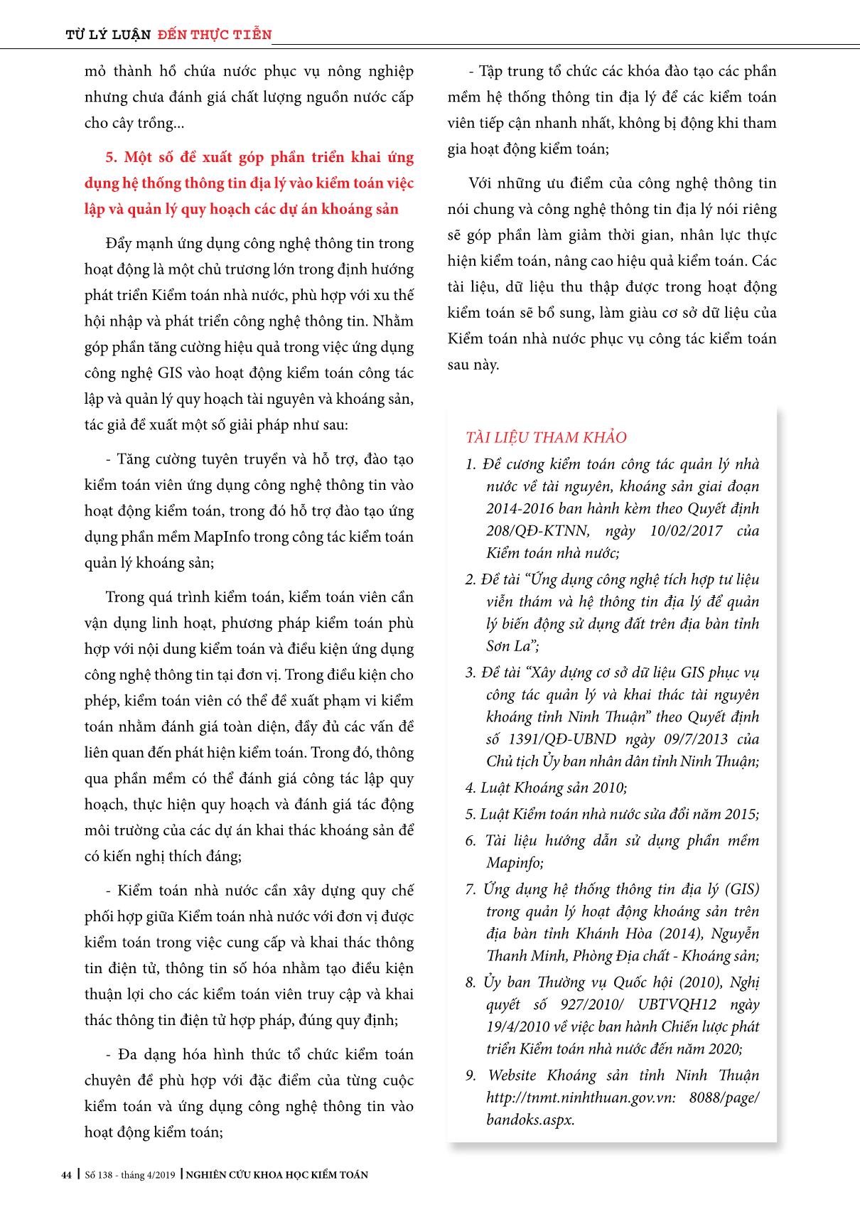 Ứng dụng hệ thống thông tin địa lý vào kiểm toán việc lập và quản lý quy hoạch các dự án khoáng sản trang 7