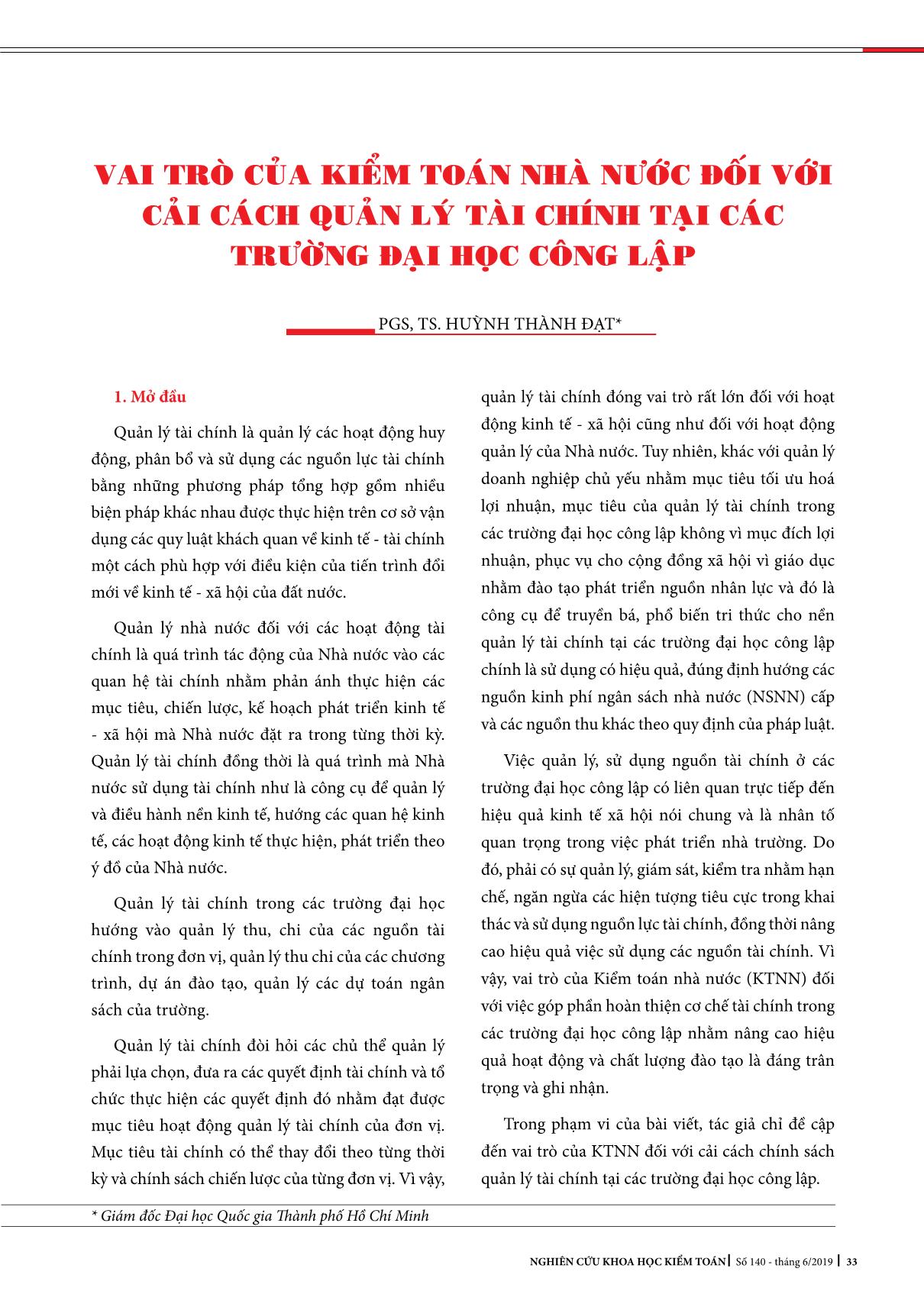 Vai trò của kiểm toán nhà nước đối với cải cách quản lý tài chính tại các trường đại học công lập trang 1