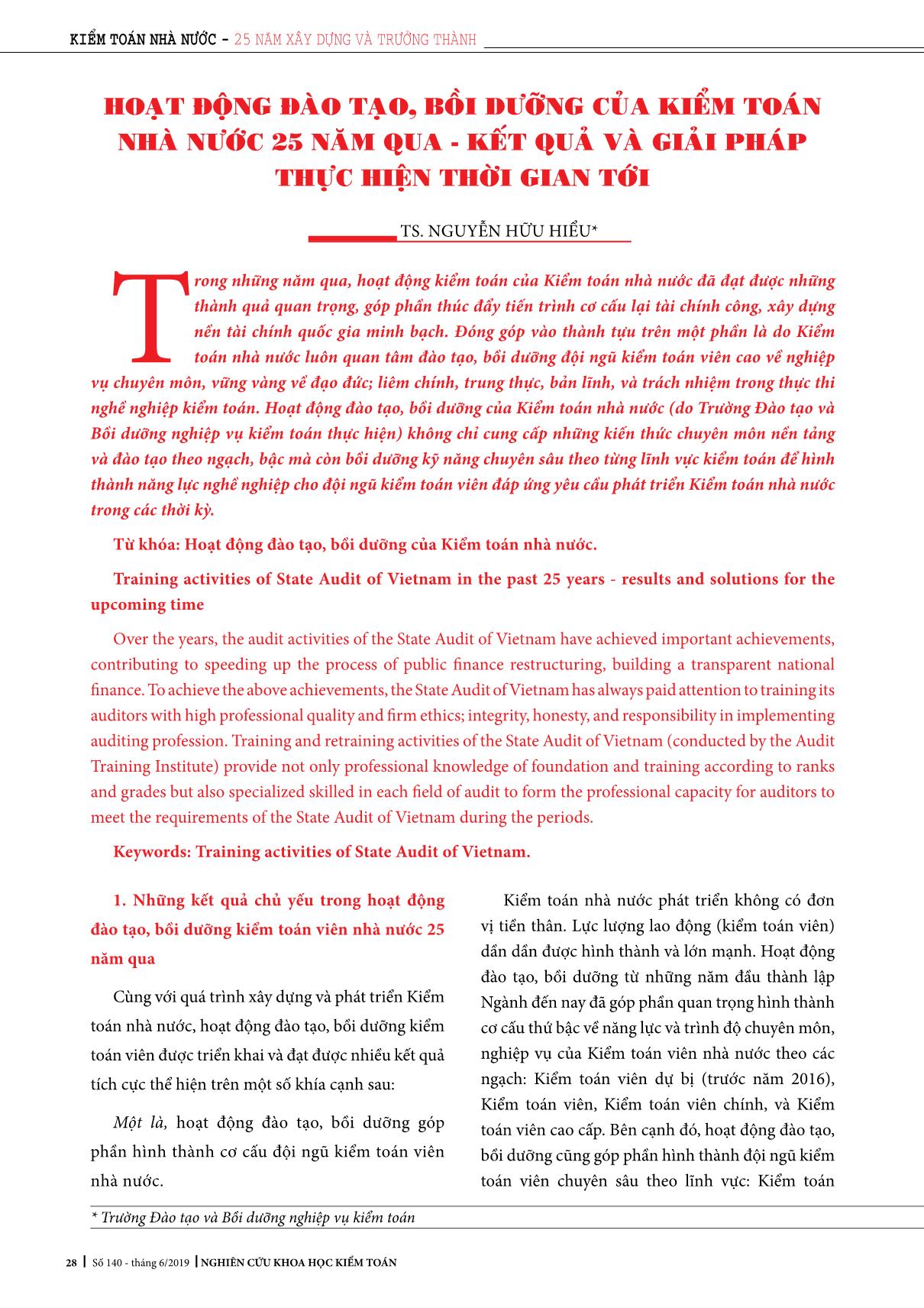 Hoạt động đào tạo, bồi dưỡng của kiểm toán nhà nước 25 năm qua - Kết quả và giải pháp thực hiện thời gian tới trang 1