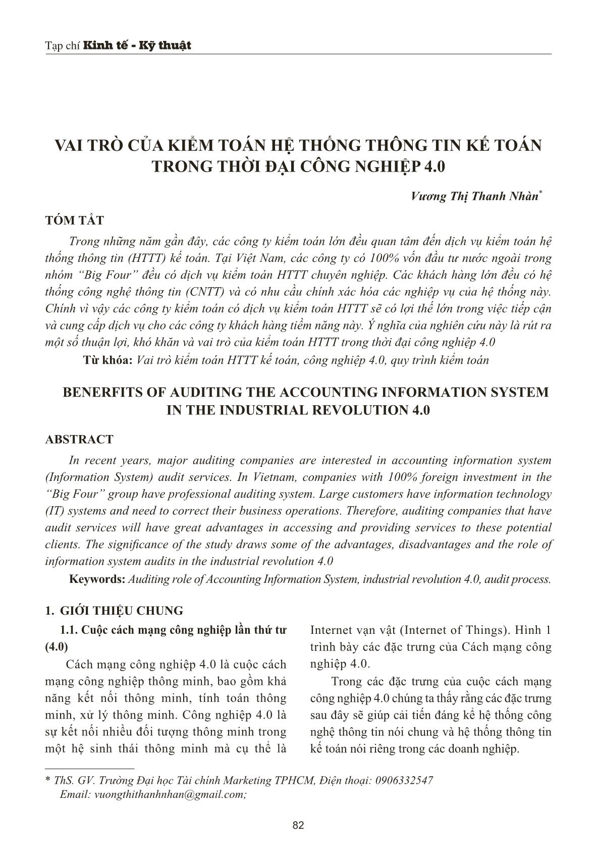 Vai trò của kiểm toán hệ thống thông tin kế toán trong thời đại công nghiệp 4.0 trang 1