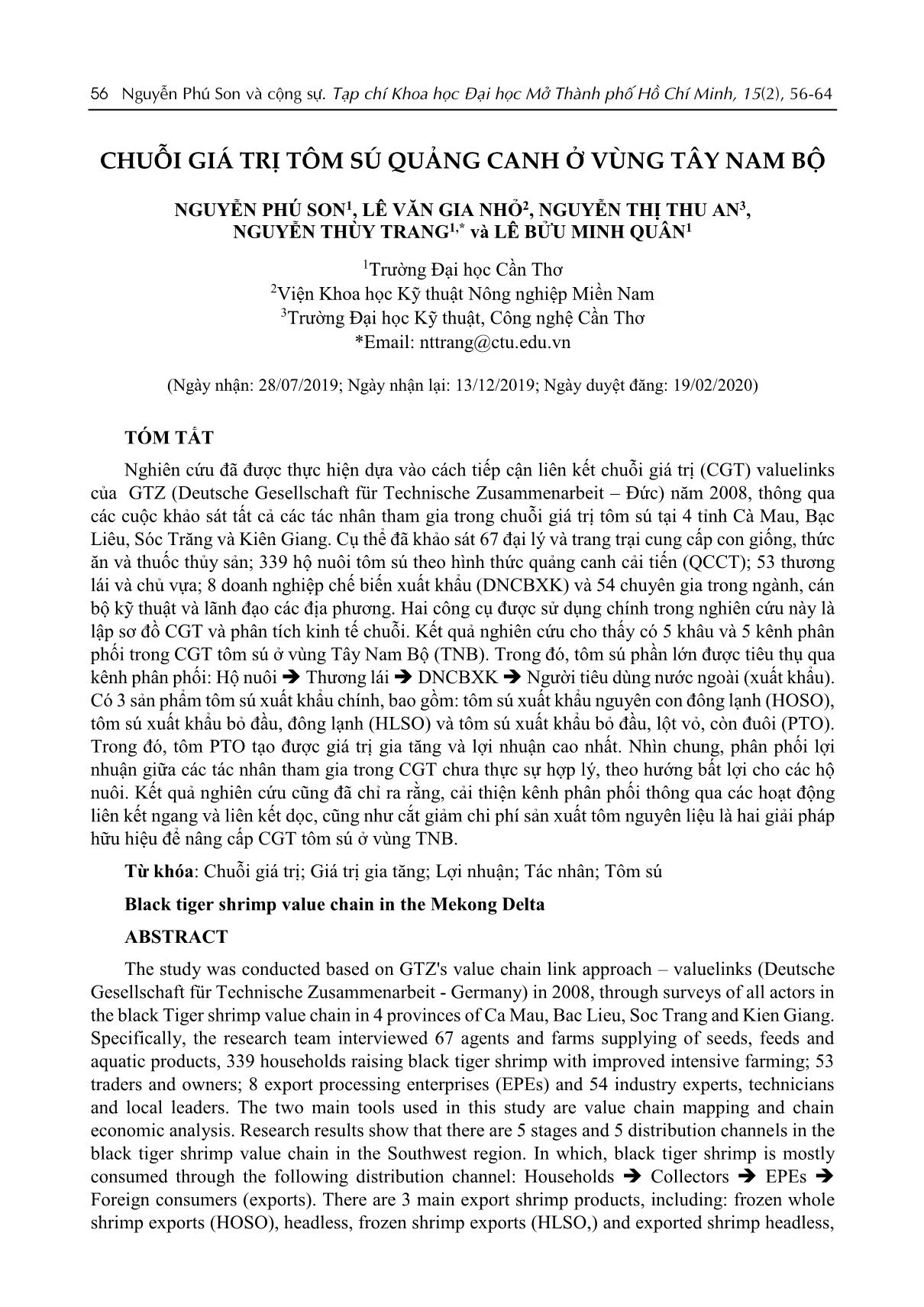 Chuỗi giá trị tôm sú Quảng Canh ở vùng Tây Nam Bộ trang 1