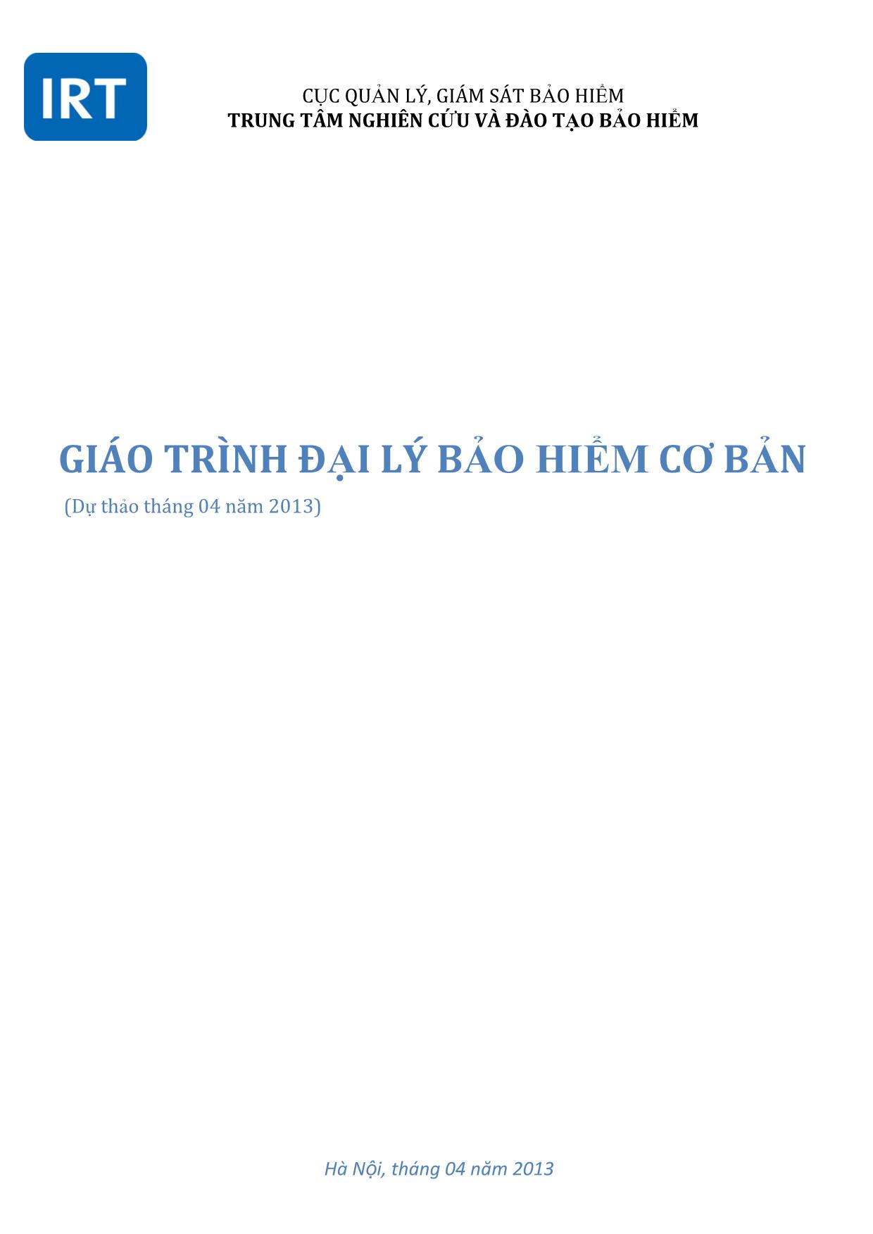 Giáo trình Đại lý bảo hiểm cơ bản trang 1