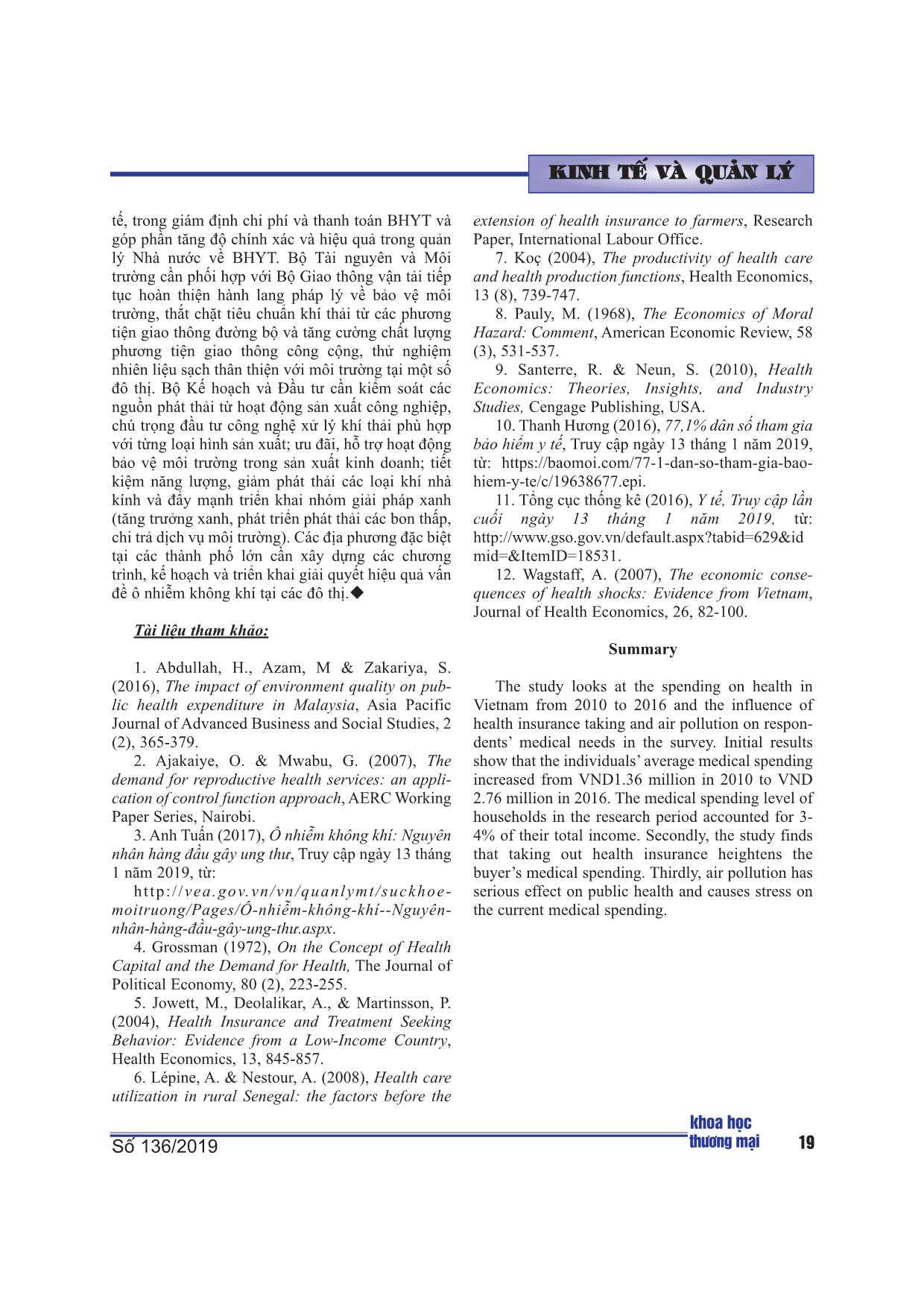 Ảnh hưởng của việc mua bảo hiểm y tế và ô nhiễm không khí lên chỉ tiêu y tế ở Việt Nam trang 10
