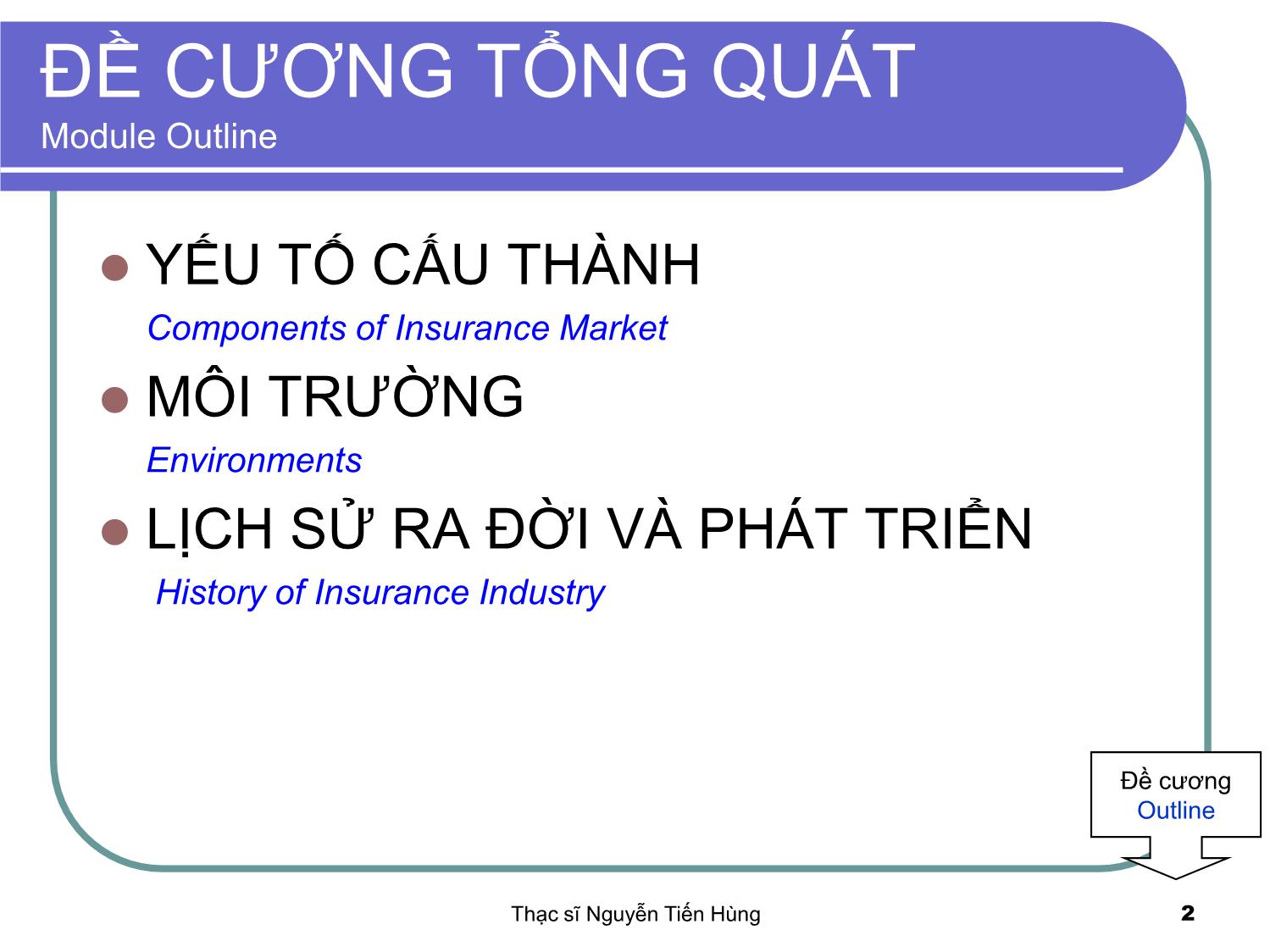 Bài giảng Thị trường bảo hiểm - Module 1 - Nguyễn Tiến Hùng trang 2