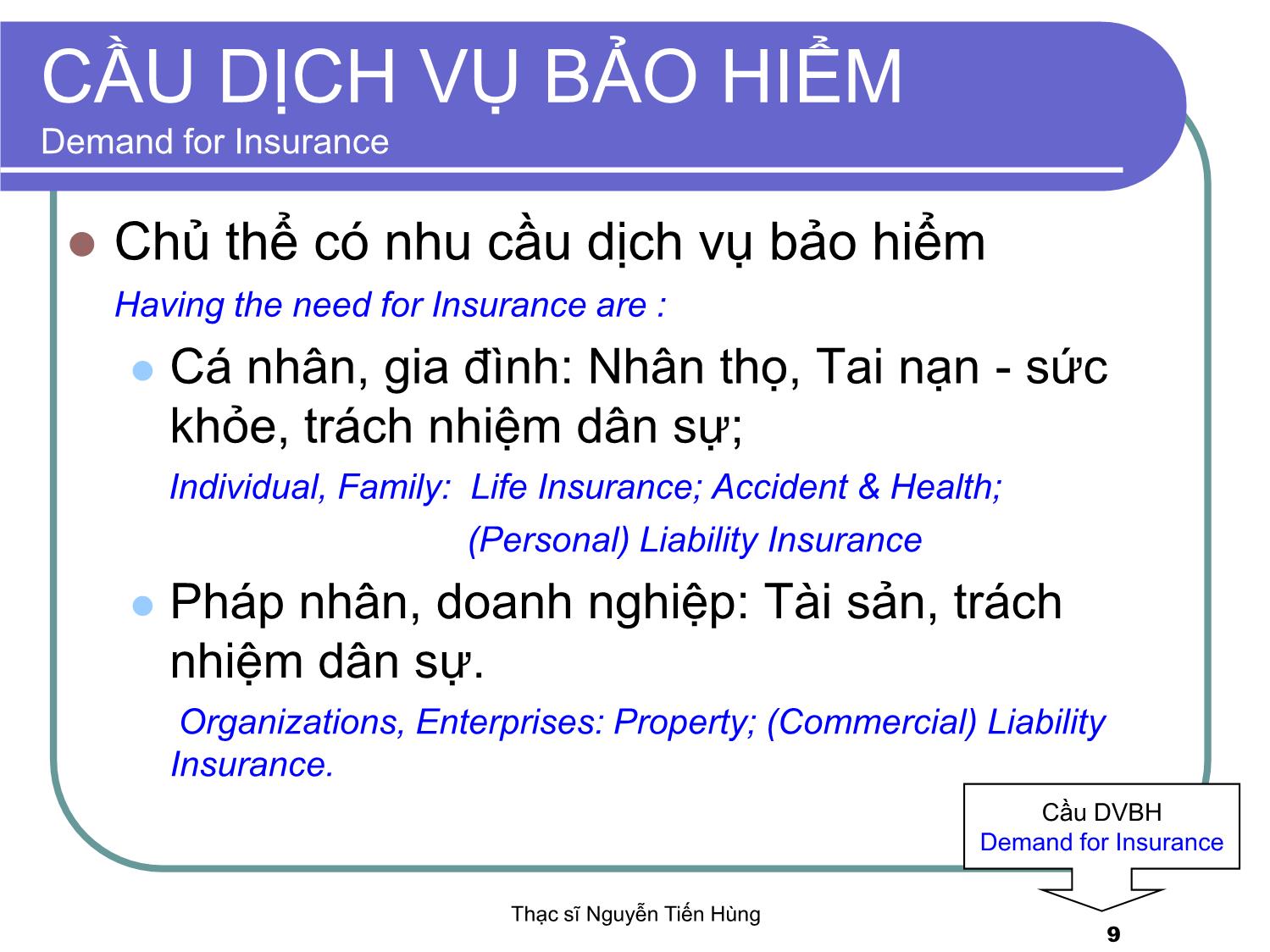 Bài giảng Thị trường bảo hiểm - Module 1 - Nguyễn Tiến Hùng trang 9
