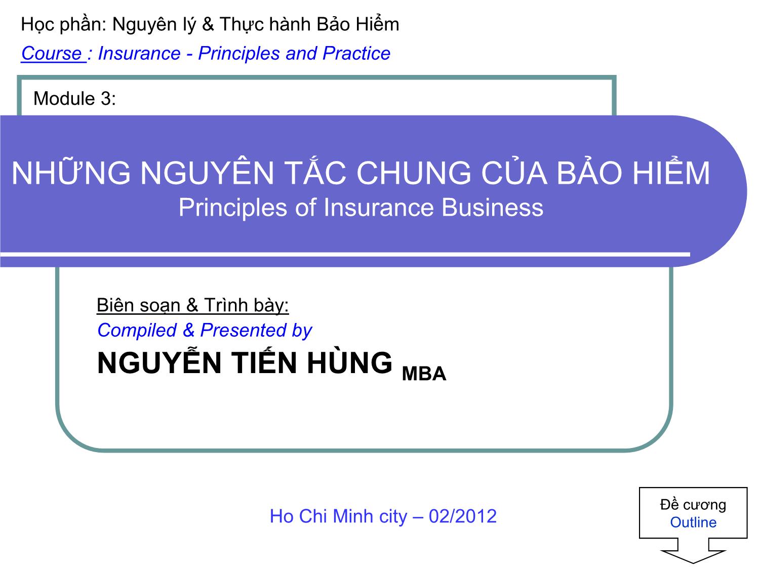 Bài giảng Thị trường bảo hiểm - Module 3 - Nguyễn Tiến Hùng trang 1