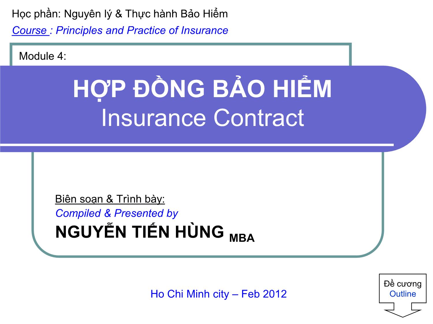 Bài giảng Thị trường bảo hiểm - Module 4 - Nguyễn Tiến Hùng trang 1