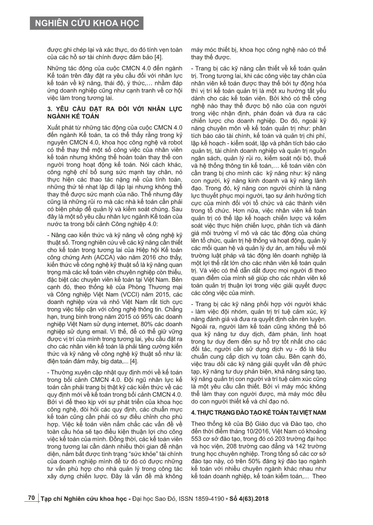 Định hướng đào tạo nhân lực ngành Kế toán trong bối cảnh cuộc Cách mạng công nghiệp 4.0 trang 4