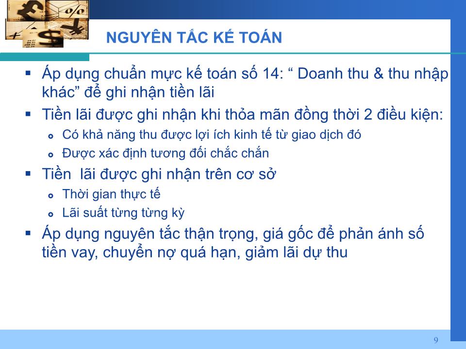 Bài giảng Nghiệp vụ ngân hàng thương mại - Chương 3: Kế toán nghiệp vụ tín dụng và chiết khấu giấy tờ có giá trang 9