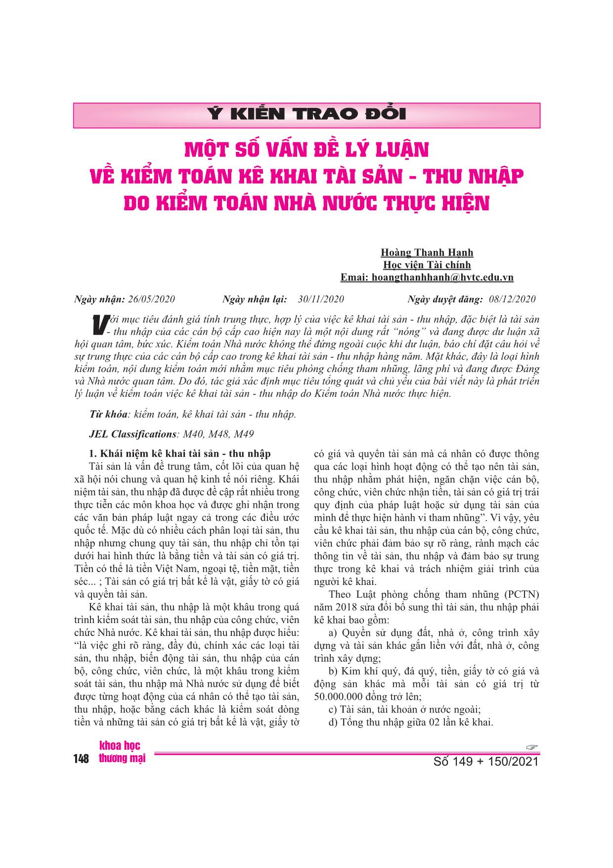 Một số vấn đề lý luận về kiểm toán kê khai tài sản - thu nhập do kiểm toán nhà nước thực hiện trang 3