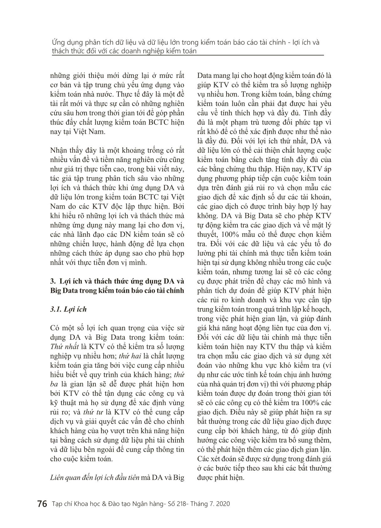 Ứng dụng phân tích dữ liệu và dữ liệu lớn trong kiểm toán Báo cáo tài chính - Lợi ích và thách thức đối với các doanh nghiệp kiểm toán trang 6