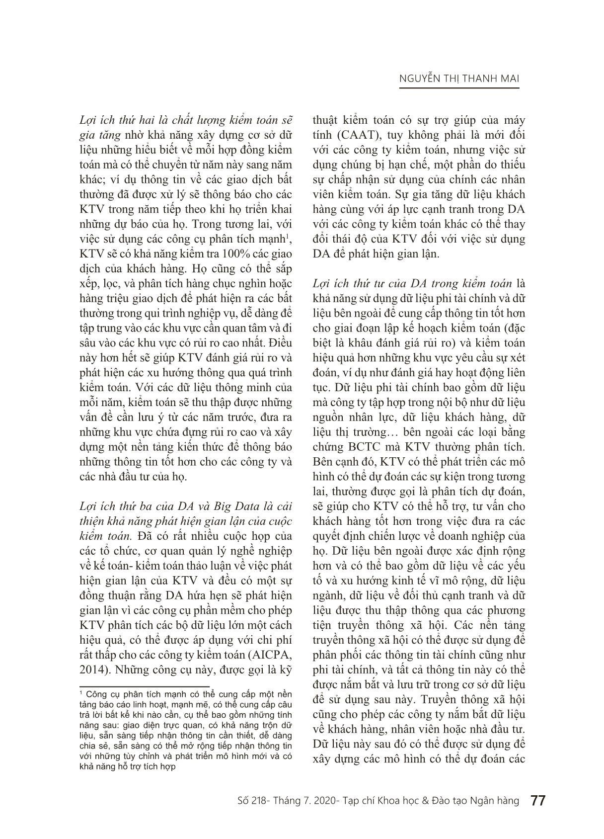 Ứng dụng phân tích dữ liệu và dữ liệu lớn trong kiểm toán Báo cáo tài chính - Lợi ích và thách thức đối với các doanh nghiệp kiểm toán trang 7