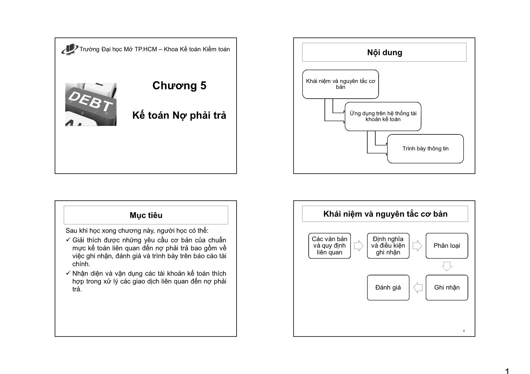 Bài giảng Kế toán tài chính 1 - Chương 5: Kế toán Nợ phải trả - Nguyễn Thị Ngọc Điệp trang 1