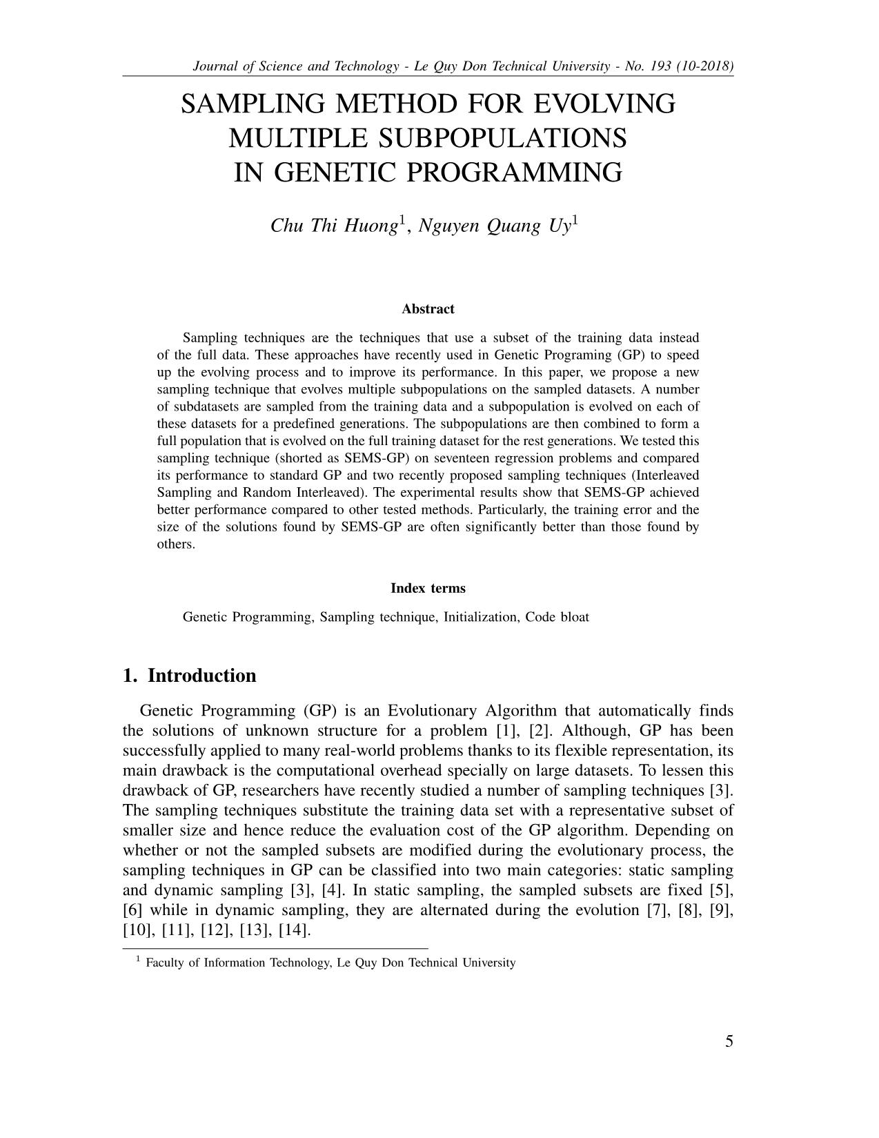 Sampling method for evolving multiple subpopulations in genetic programming trang 1