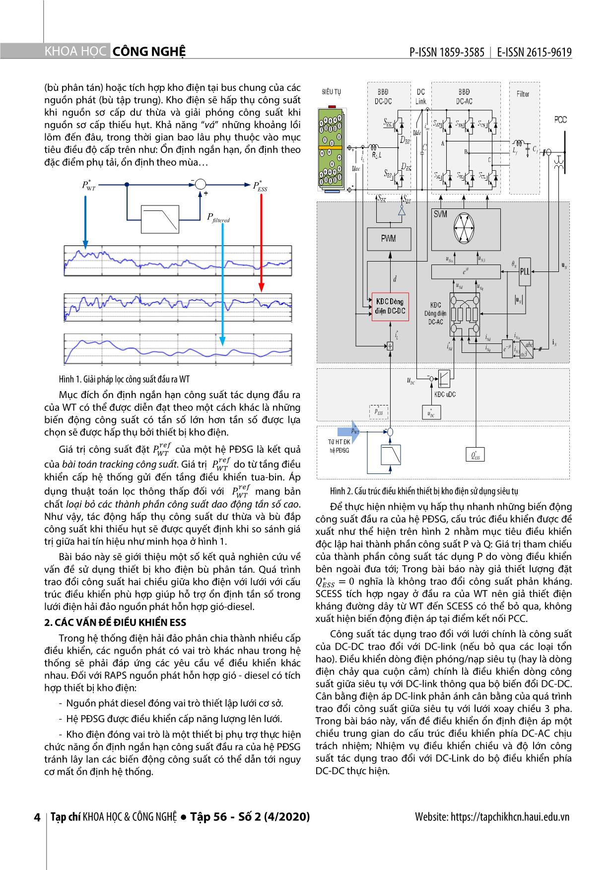 Cấu trúc điều khiển thiết bị kho điện sử dụng siêu tụ tích hợp trong hệ thống điện ốc đảo nguồn phát hỗn hợp gió - diesel có sử dụng khâu lọc thông thấp trang 2