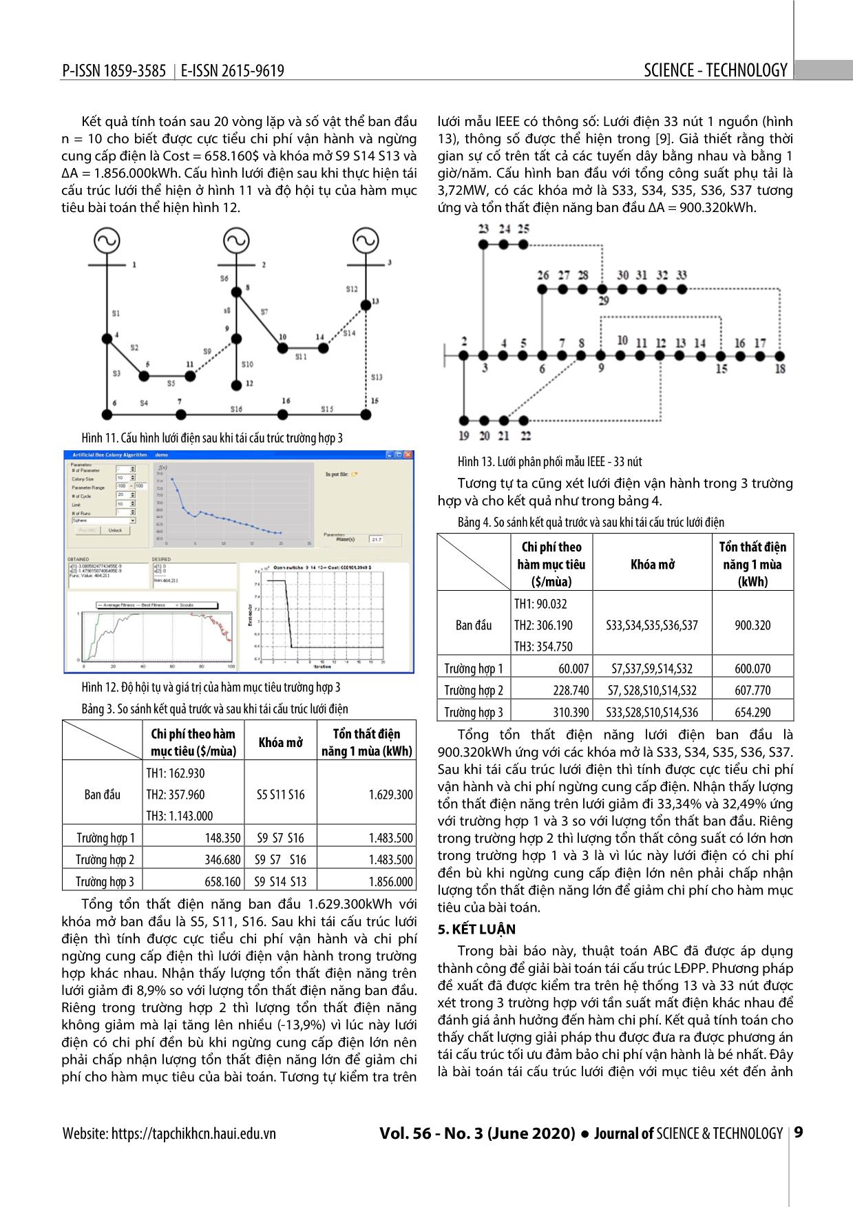 Áp dụng artificial bee conoly (ABC) cho bài toán tái cấu trúc lưới điện với hàm mục tiêu cực tiểu chi phí vận hành và chi phí ngưng cấp điện trang 7