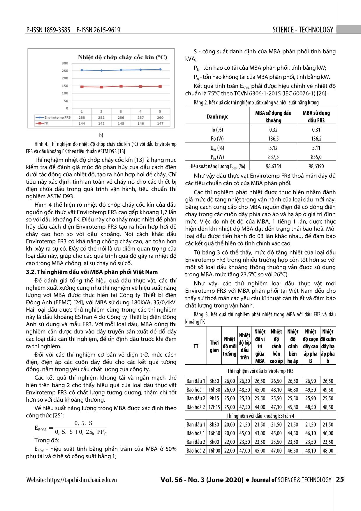 Nghiên cứu đánh giá đặc tính làm việc của dầu cách điện nguồn gốc thực vật environtemp FR3 trong máy biến áp phân phối Việt Nam trang 4