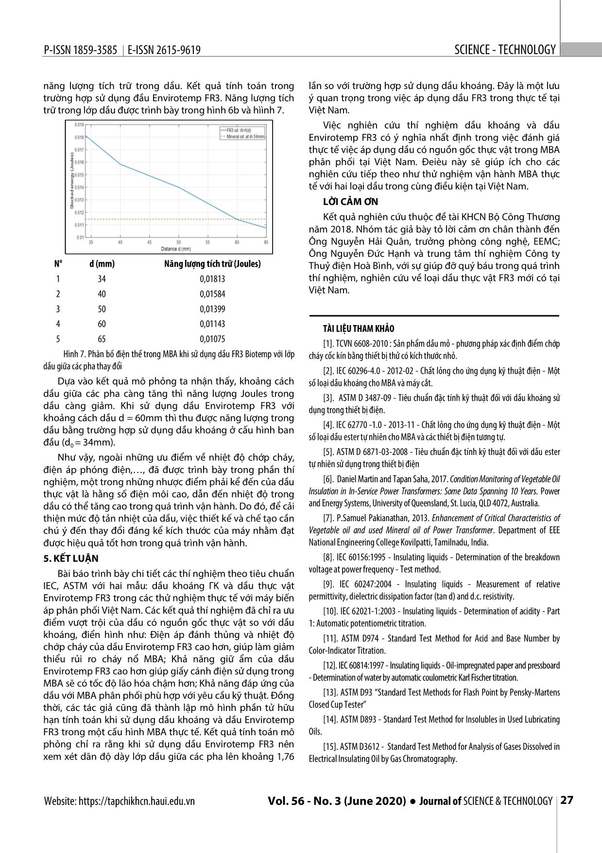 Nghiên cứu đánh giá đặc tính làm việc của dầu cách điện nguồn gốc thực vật environtemp FR3 trong máy biến áp phân phối Việt Nam trang 6