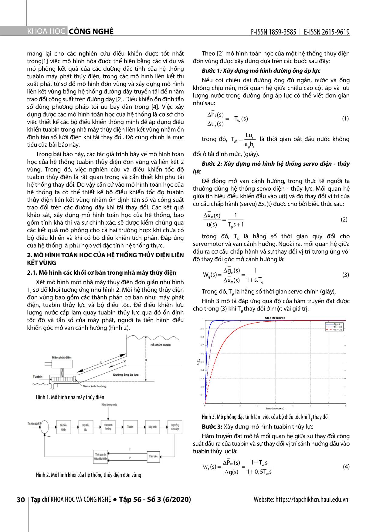 Nghiên cứu và xây dựng mô hình toán học cho hệ thống thủy điện liên kết vùng trong bài toán ổn định tốc độ tuabin trang 2