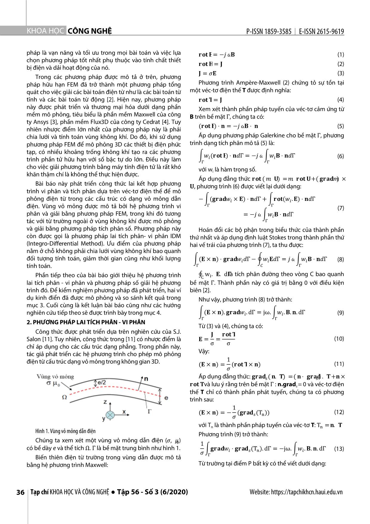 Phát triển công thức lai tích phân - Vi phân 3D dựa trên véc tơ điện thế - ứng dụng cho bài toán có cấu trúc vỏ mỏng dẫn điện trang 2