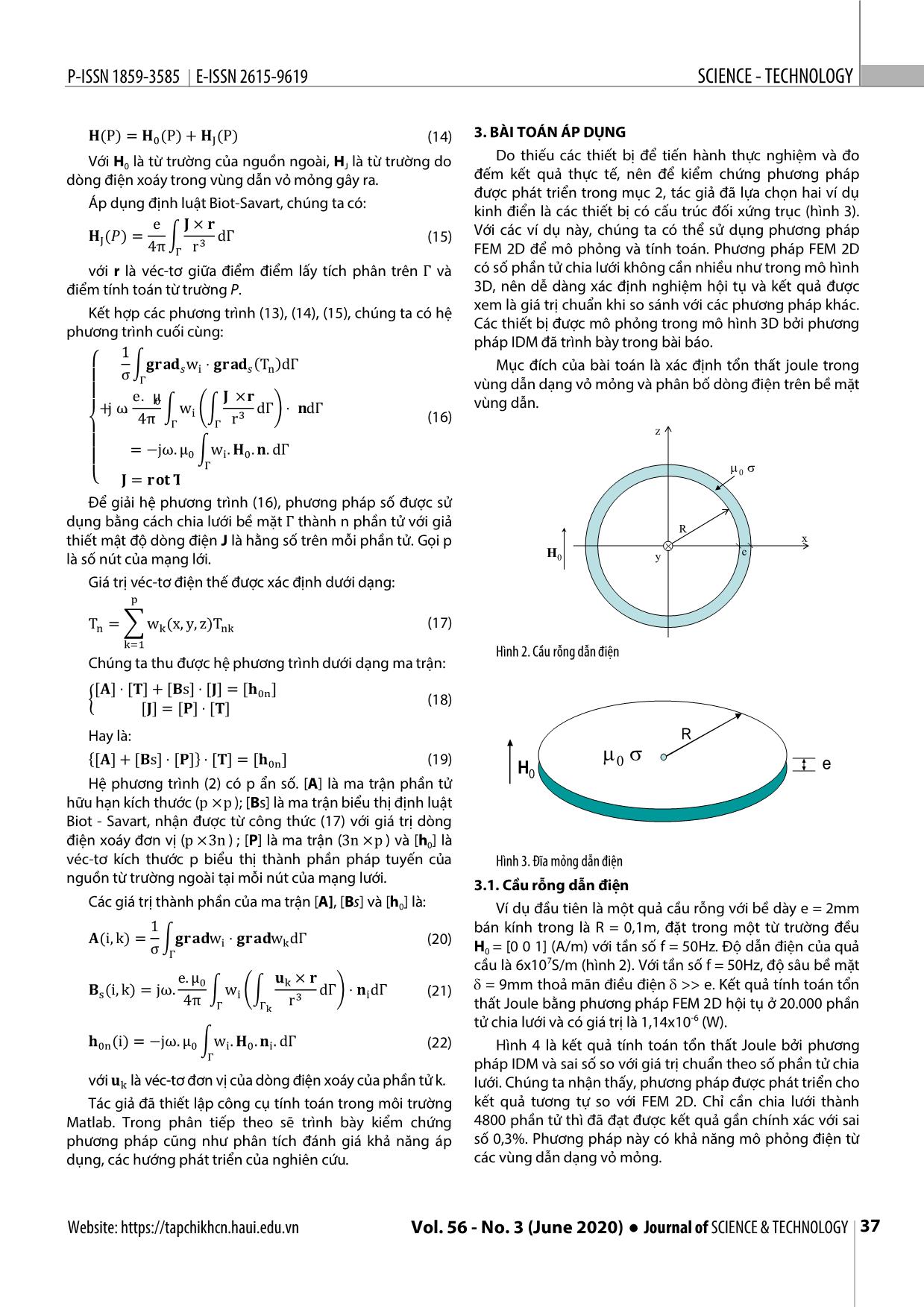 Phát triển công thức lai tích phân - Vi phân 3D dựa trên véc tơ điện thế - ứng dụng cho bài toán có cấu trúc vỏ mỏng dẫn điện trang 3