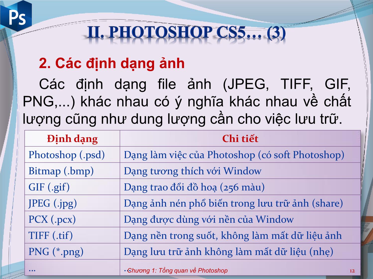 Bài giảng Công cụ thiết kế đồ họa - Chương 1: Tổng quan về Adobe Photoshop - Nguyễn Thị Mỹ Dung trang 8