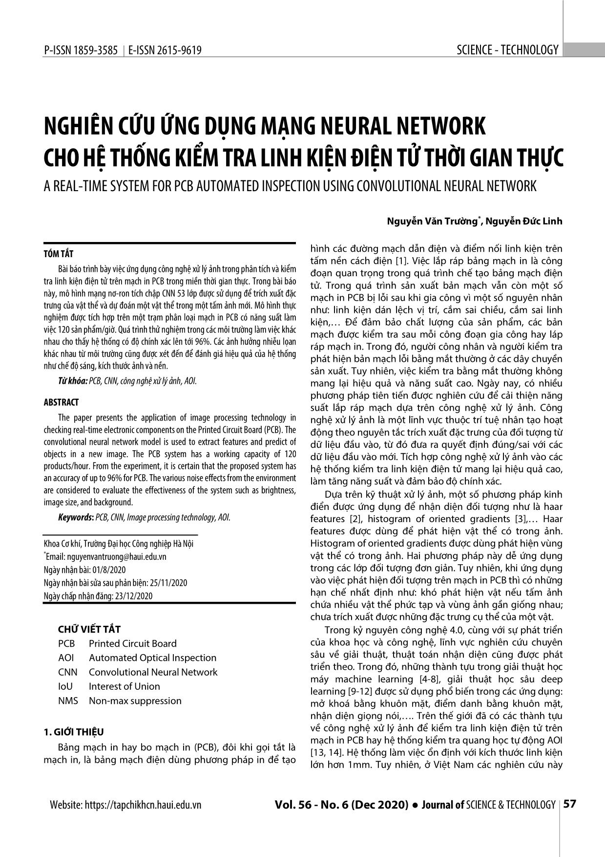 Nghiên cứu ứng dụng mạng neural network cho hệ thống kiểm tra linh kiện điện tử thời gian thực trang 1