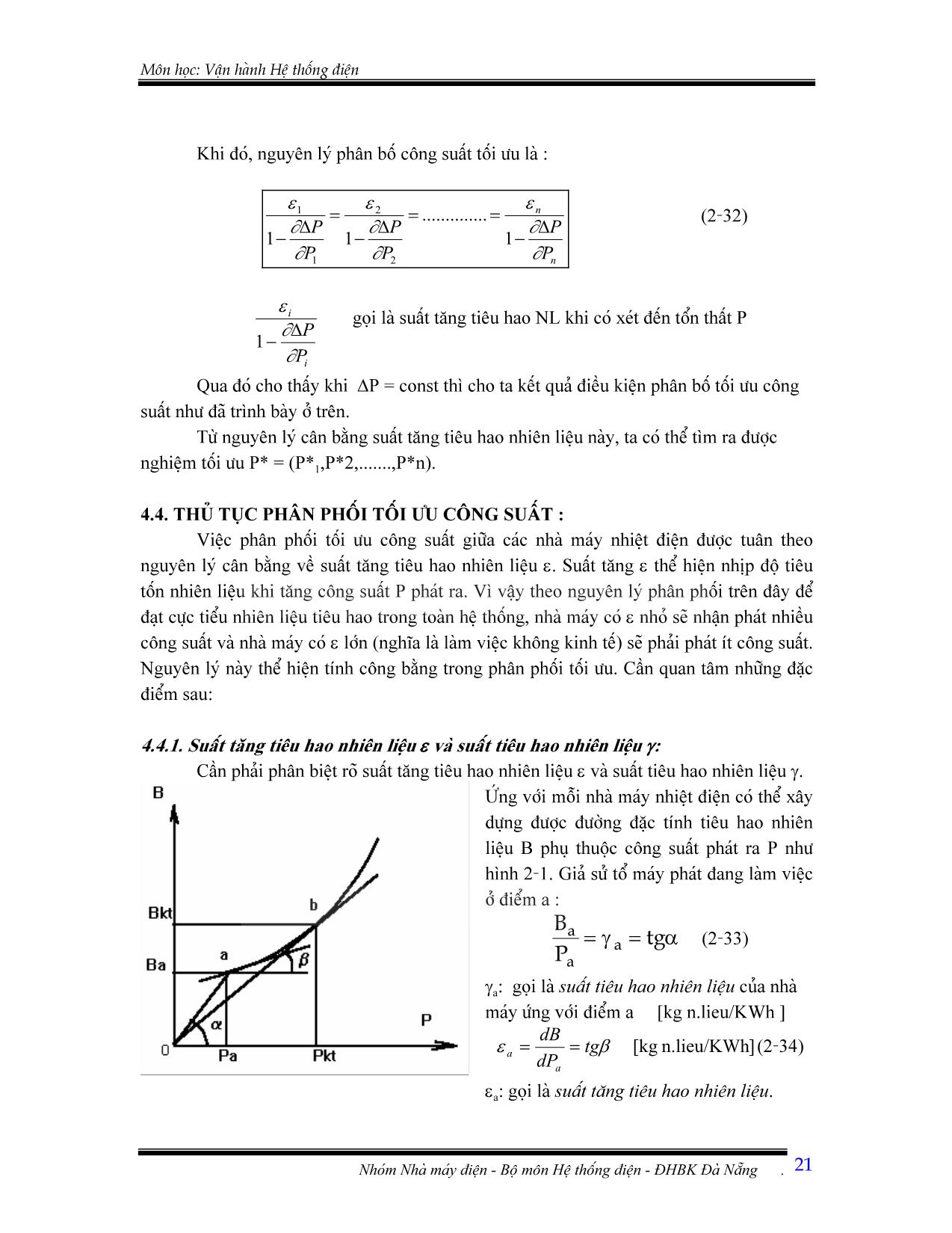 Giáo trình Vận hành hệ thống điện - Chương 2: Tính toán phân bố tối ưu công suất trong hệ thống điện bằng phương pháp Lagrange trang 8