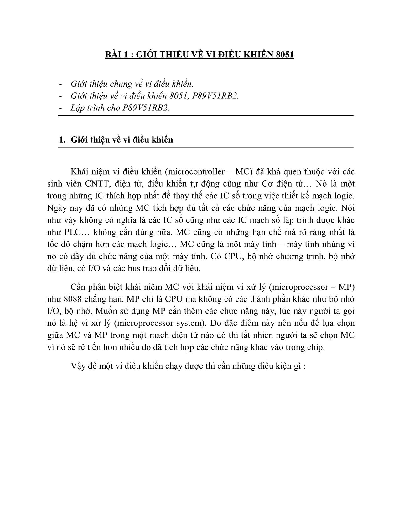 Giáo trình Điều khiển hệ thống cơ điện tử sử dụng vi điều khiển trang 5