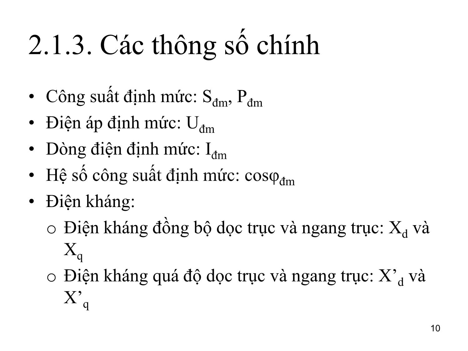 Bài giảng môn Vận hành và điều khiển hệ thống điện - Chương 2: Vận hành máy phát điện trang 10