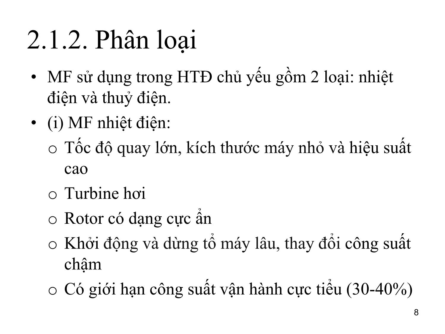 Bài giảng môn Vận hành và điều khiển hệ thống điện - Chương 2: Vận hành máy phát điện trang 8