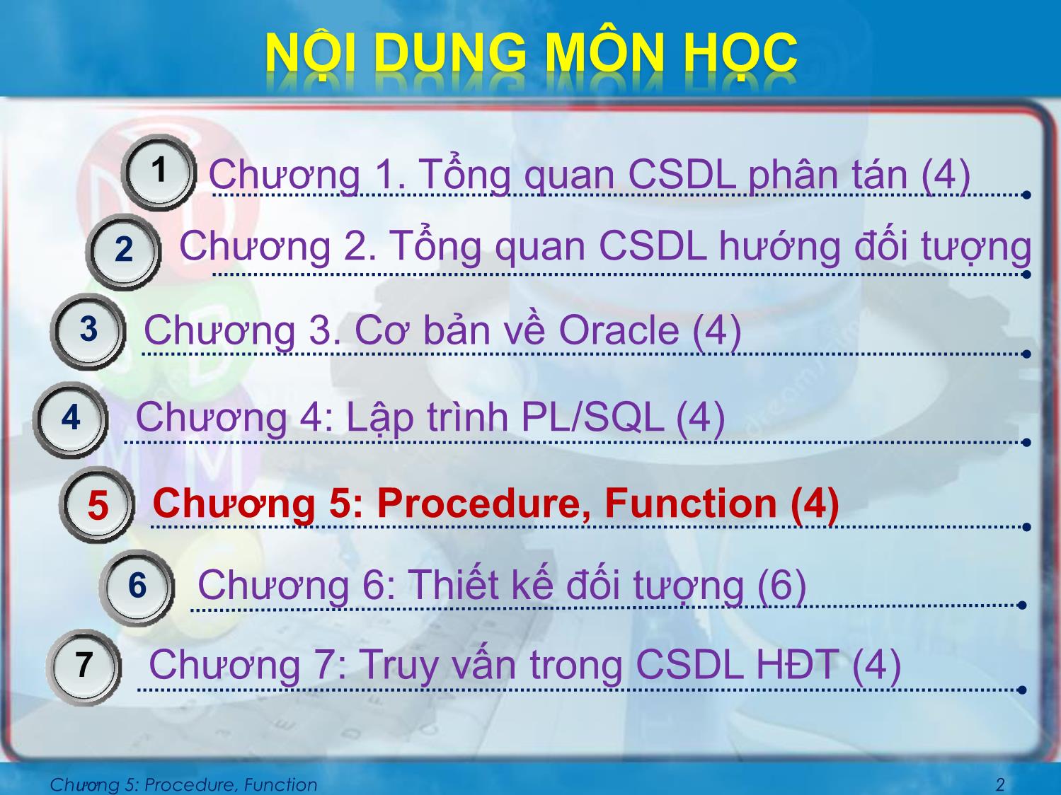 Bài giảng Cơ sở dữ liệu nâng cao - Chương 5: Procedure, Function - Nguyễn Thị Mỹ Dung trang 2