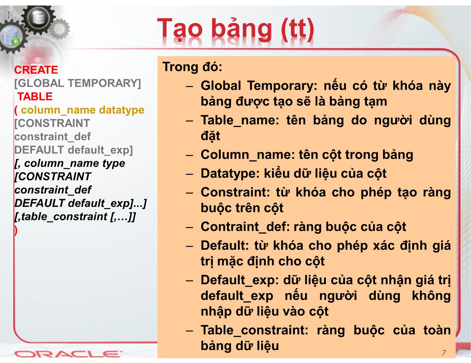 Bài giảng Hệ quản trị cơ sở dữ liệu (Oracle) - Chương 3: Truy vấn SQL - Nguyễn Thị Mỹ Dung trang 7