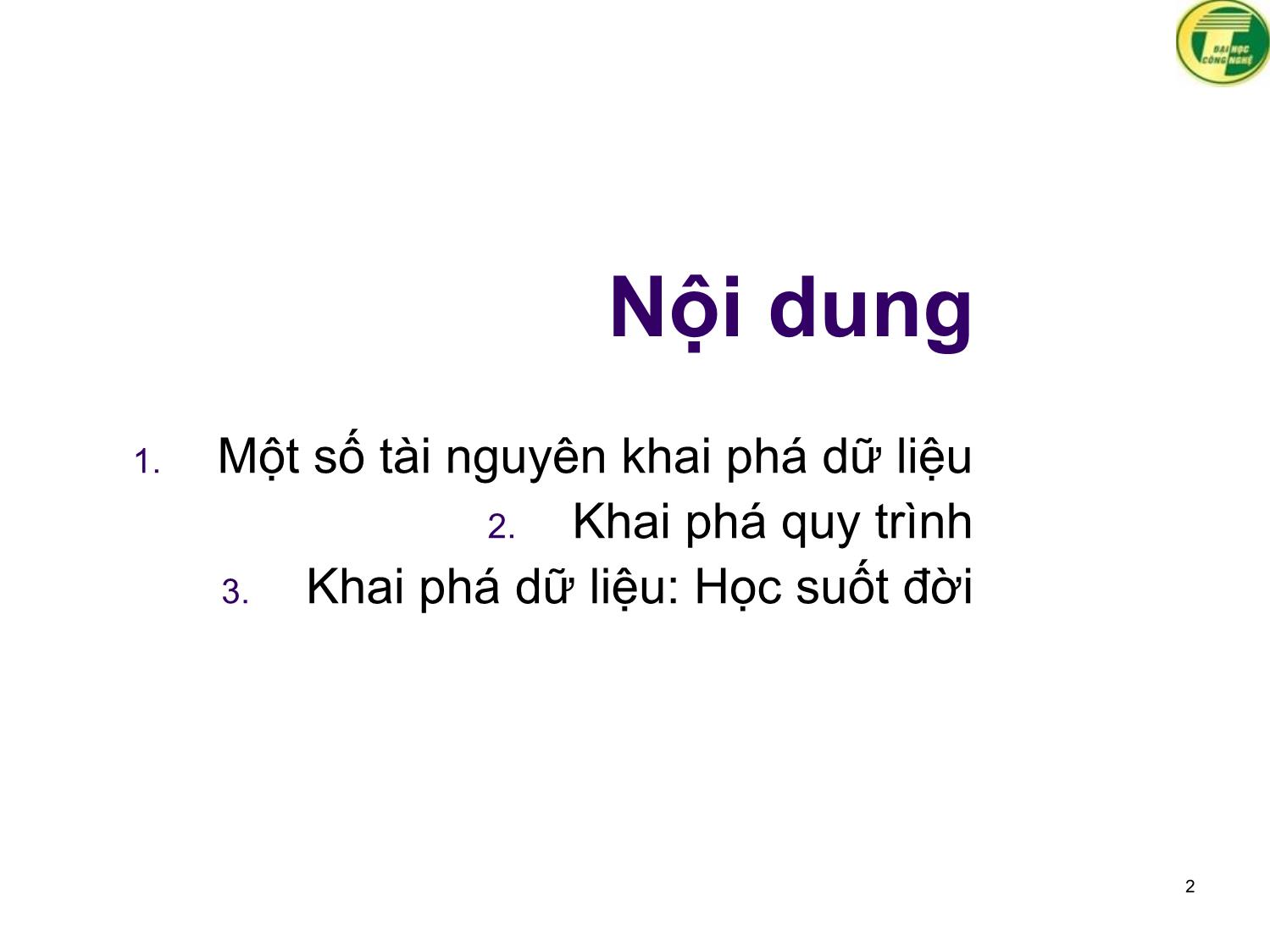 Bài giảng Khai phá dữ liệu - Hà Quang Thụy trang 2